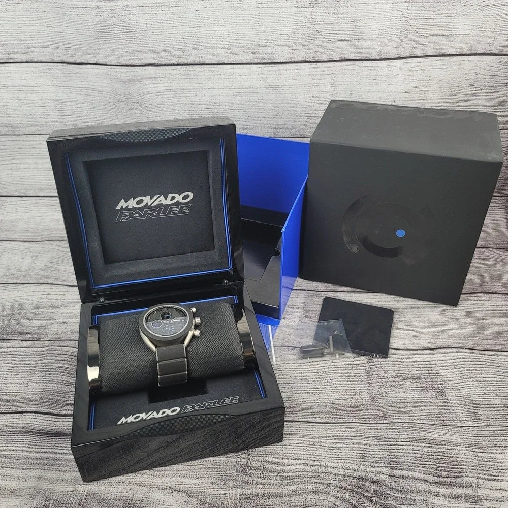 Movado Parlee Auto/Chronograph 16/75 Blue Limited Edition Watch $8500 MSRP